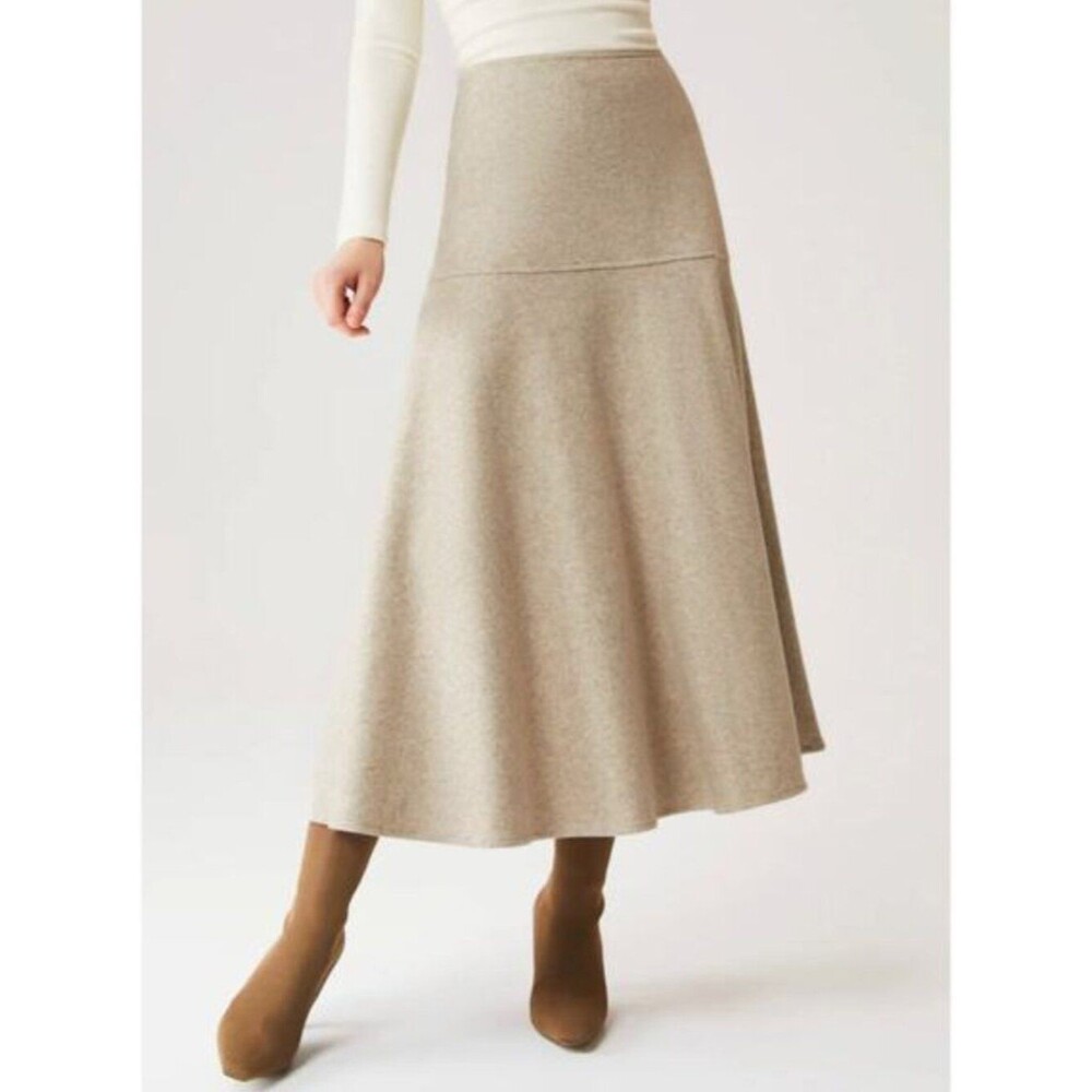 OGL FuzzLuxe Flared Maxi Skirt Heather Beige Cashmere Like Size Medium Tan